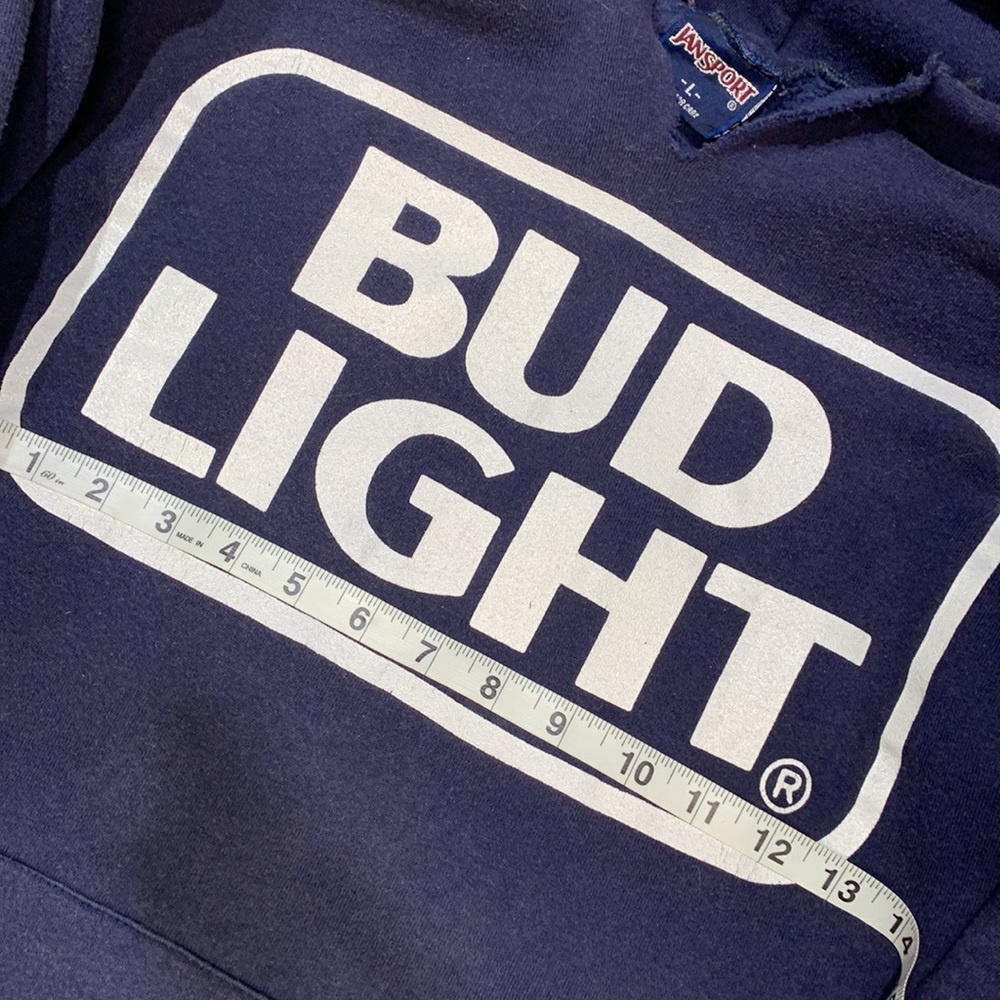 BUD LIGHT POST MALONE BEER URBAN STREETWEAR LOGO VINTAGE HOODIE FADED JANSPORT